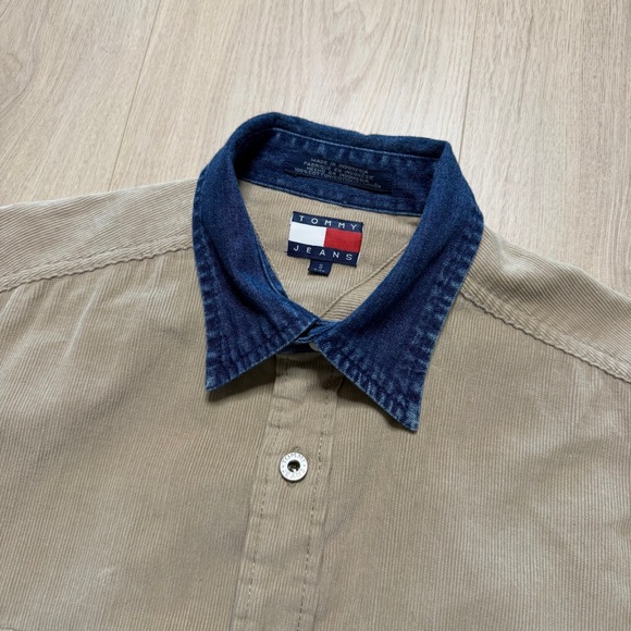 Vintage Tommy Hilfiger Corduroy Denim Collar Buttonup Shirt Mens Small Tan - Picture 6 of 11